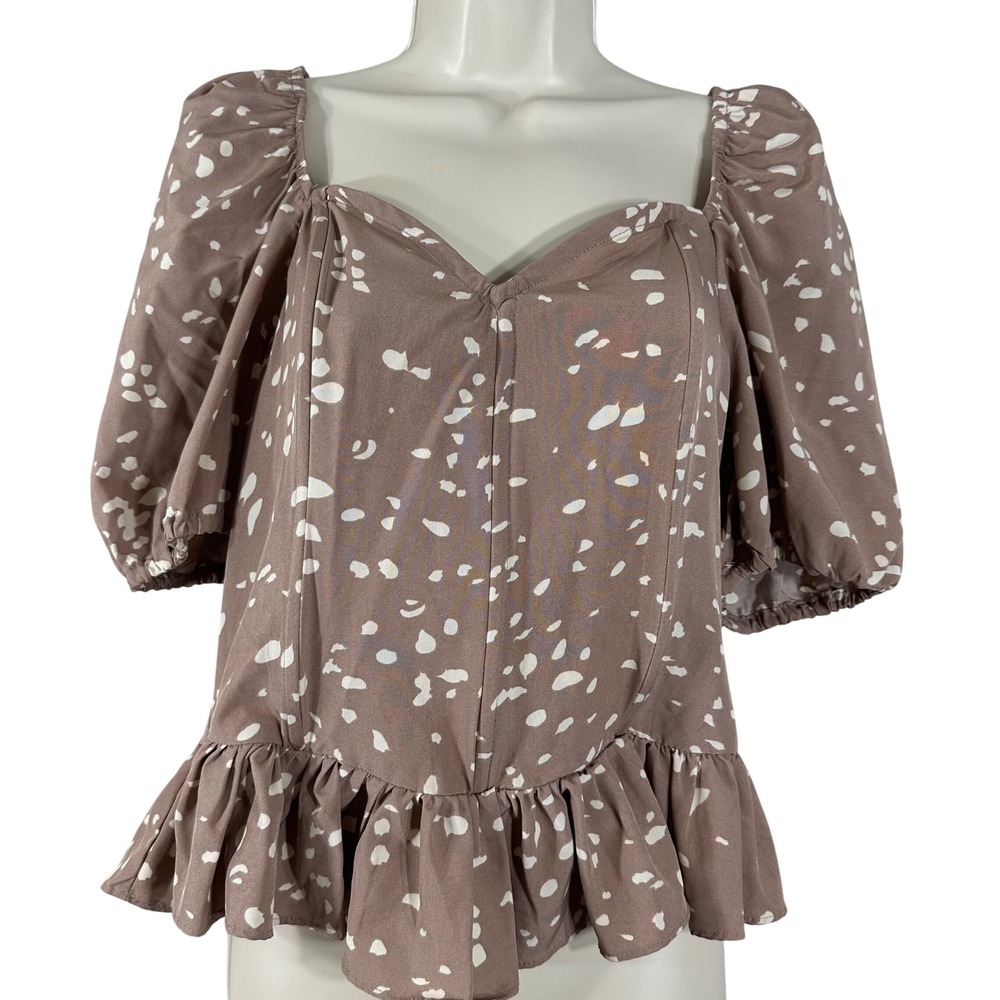 Milk & Honey Women's Top Tan Smocked Milkmaid Romantic Cottagecore Size XL